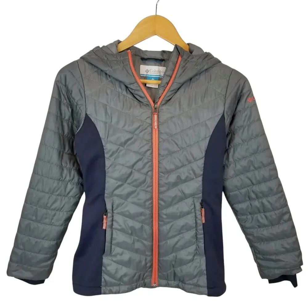 Columbia Youth Kids Unisex Hooded Zip Front Jacket Gray Size Medium 10-12